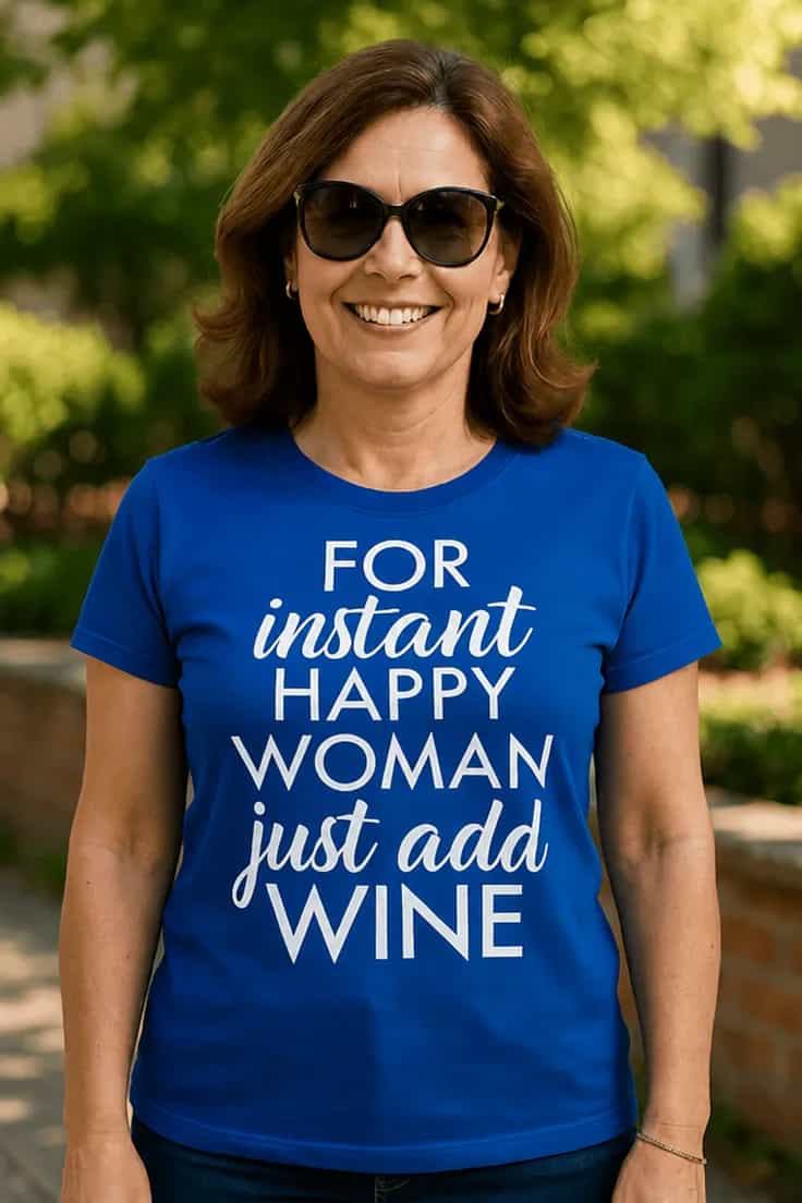 T-shirt humoristique Bonheur instantané au vin