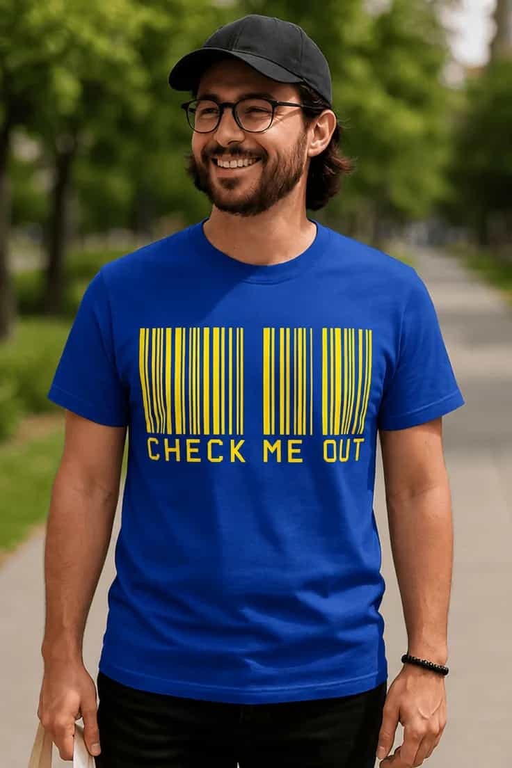 T-shirt humoristique Code barres regarde moi