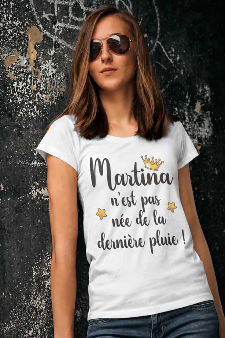 T-shirt humoristique Pas née hier avec prénom personnalisé