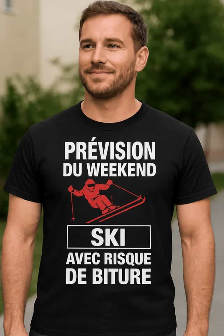 T-shirt humoristique Prévision weekend ski biture