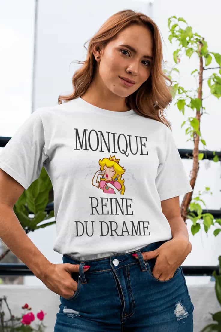 T-shirt humoristique Reine du drame avec prénom au choix