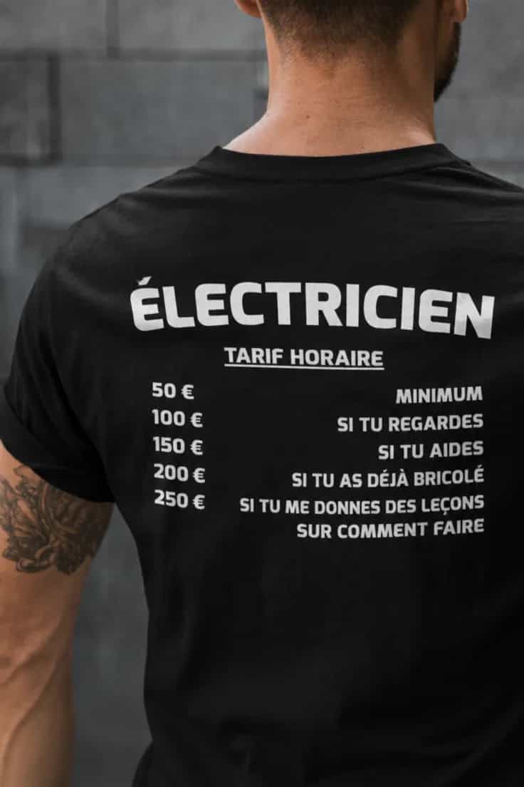 T-shirt humoristique Tarif horaire avec métier au choix