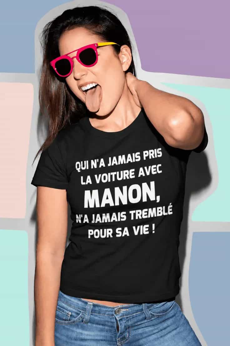 T-shirt humoristique Trembler en voiture avec prénom