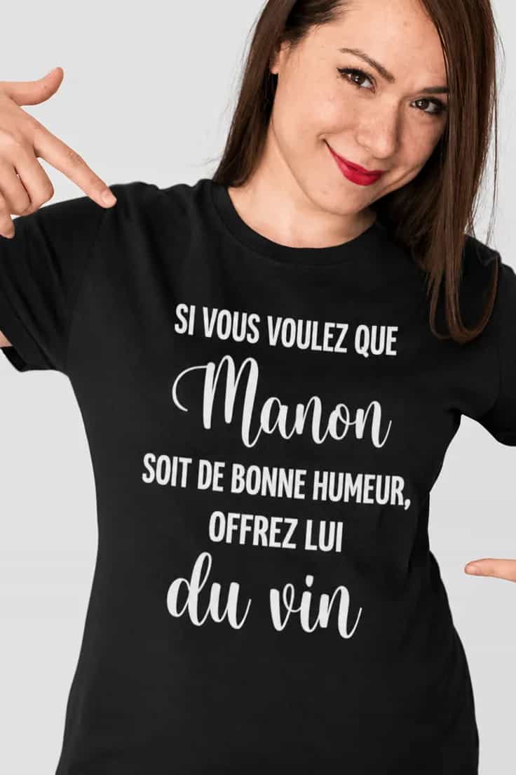 T-shirt humoristique Vin bonne humeur avec prénom
