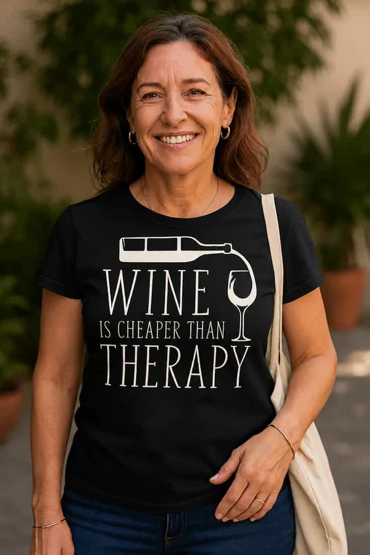 T-shirt humoristique Vin moins cher que thérapie