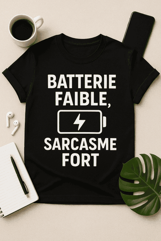 T-shirt humour - Batterie faible, sarcasme fort