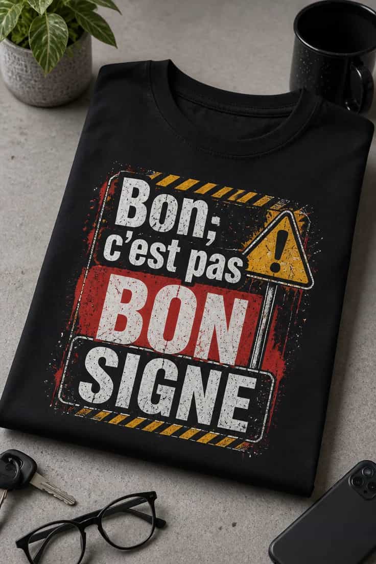 T-shirt à l’humour grinçant « Bon, c’est pas bon signe »