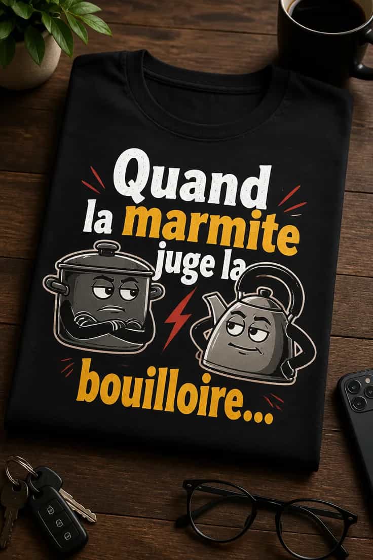 T-shirt humoristique : Quand la marmite juge la bouilloire