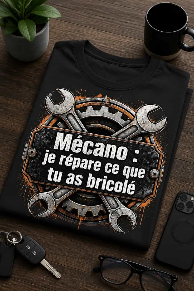 T-shirt mécanicien : je répare ce que tu as bricolé