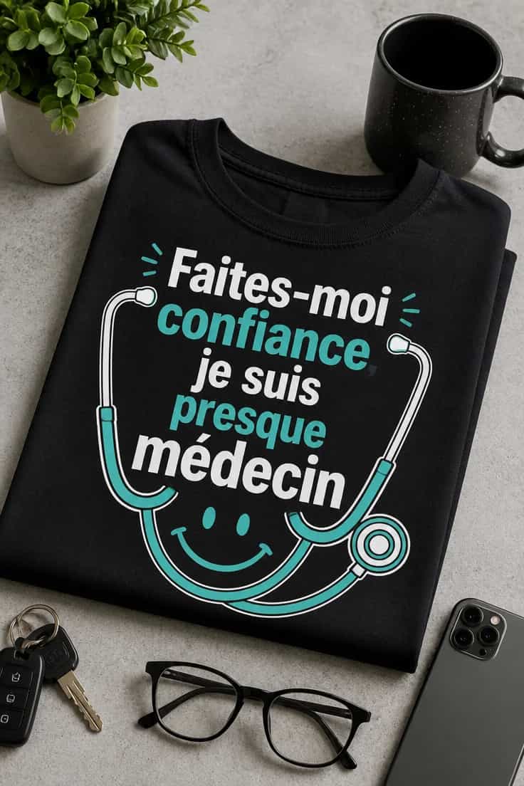 T-shirt médecin Québec – Faites-moi confiance, presque doc