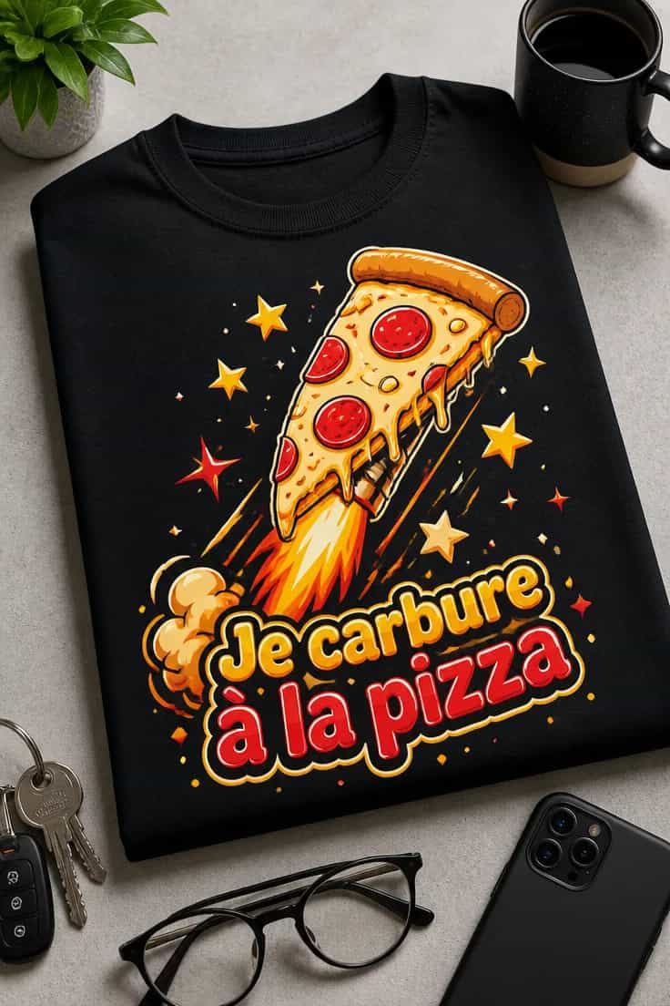 T-shirt pizza Je carbure à la pizza