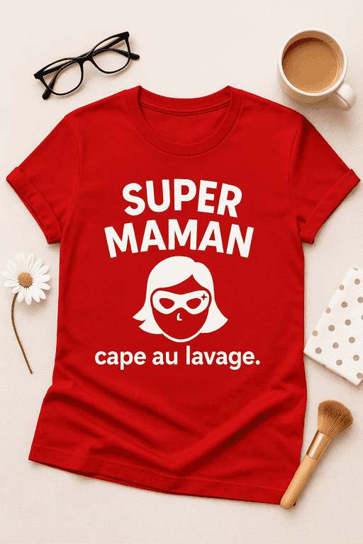 T-shirt Super Maman : cape au lavage