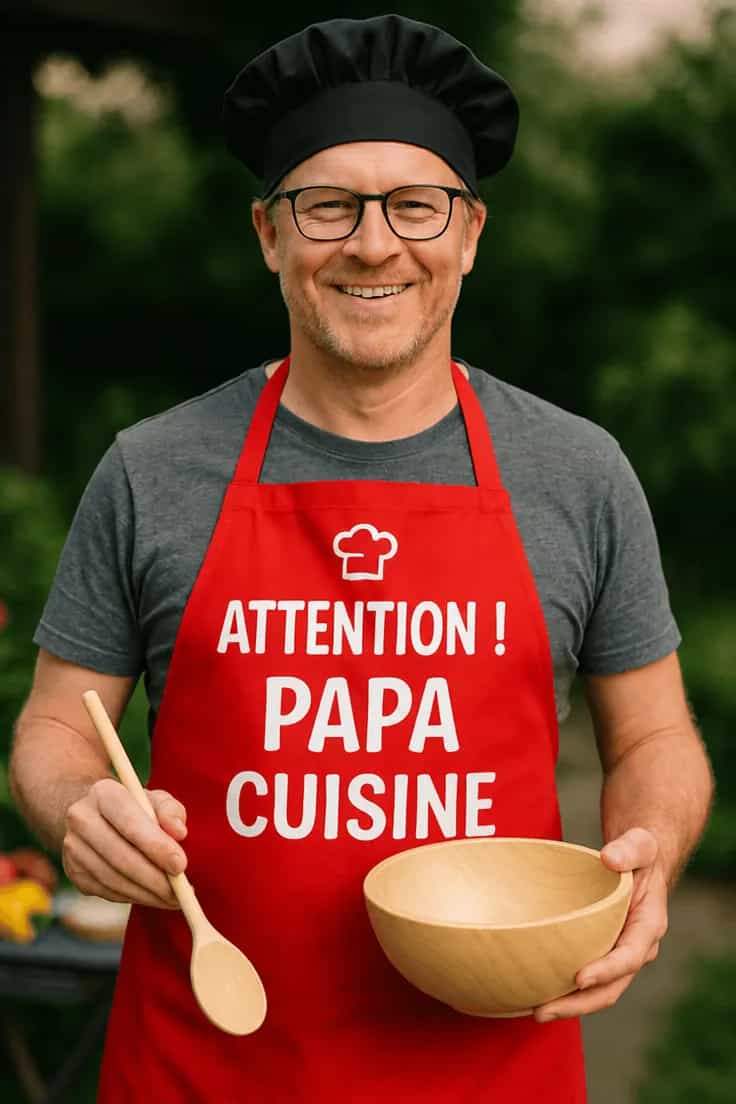 Tablier humoristique Papa cuisine – ATTENTION !