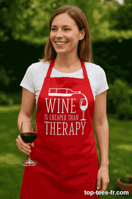 Tablier humoristique wine is cheaper than therapy