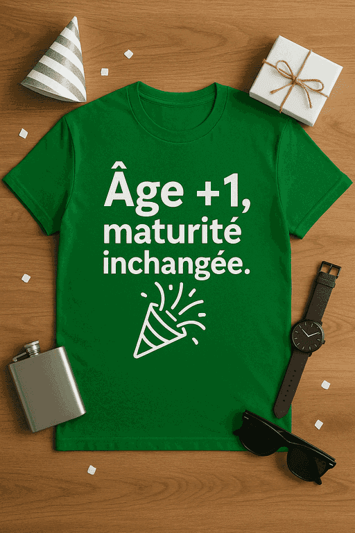 T-shirt Humoristique Âge +1, Maturité Inchangée