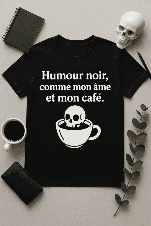 T-shirt Humour noir, comme mon âme et mon café
