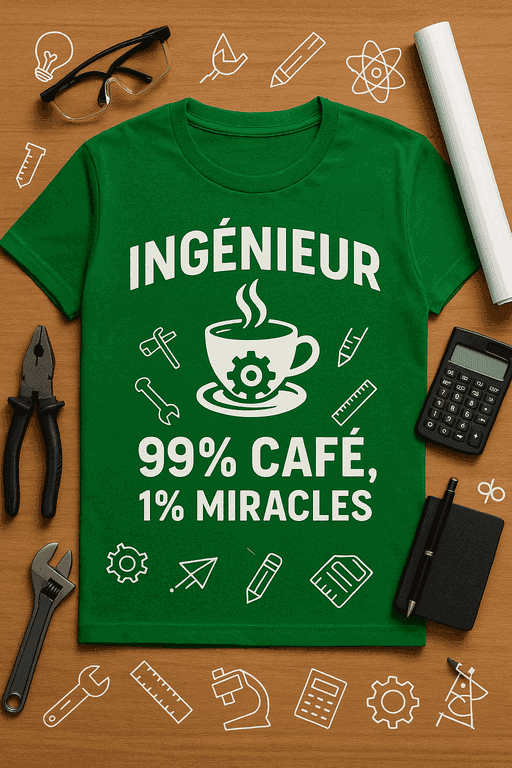 T-shirt Ingénieur : 99% café, 1% miracles