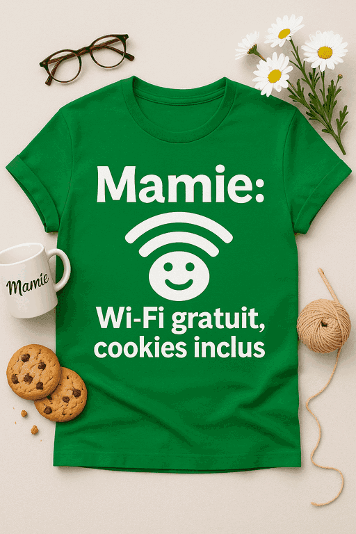 T-shirt Mamie : Wi‑Fi gratuit, cookies inclus