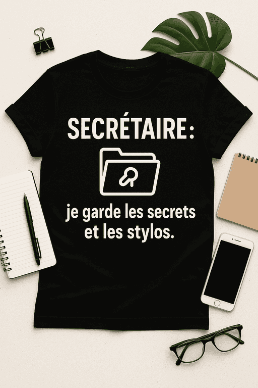 T-shirt Secrétaire : je garde les secrets et les stylos