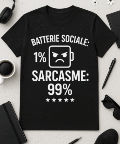 T-shirt 'Batterie sociale: 1% | Sarcasme: 99%'