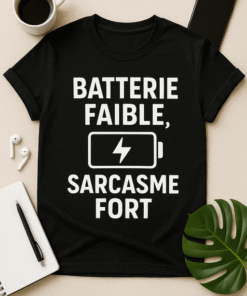 T-shirt humour - Batterie faible, sarcasme fort