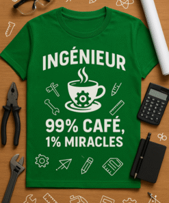 T-shirt Ingénieur : 99% café, 1% miracles
