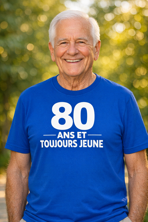 T-shirt drôle 80 ans et toujours jeune