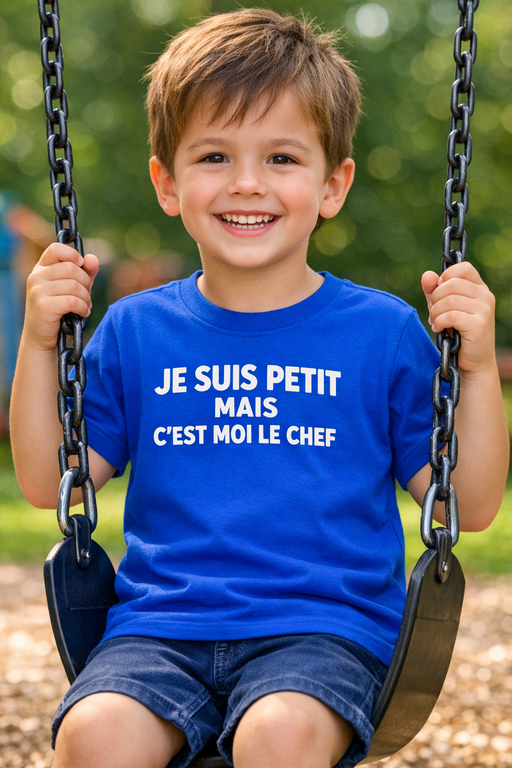 T-shirt enfant drôle « Je suis petit mais c’est moi le chef »