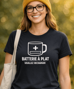 T-shirt humour « Batterie à plat, veuillez recharger »