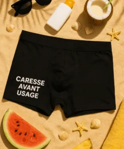 Boxer humoristique Caresse avant usage, idée cadeau anniversaire ou EVG drôle