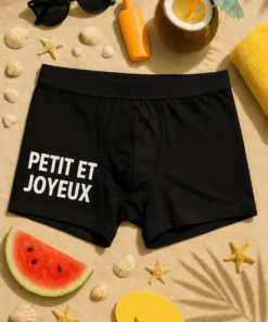 Boxer humoristique Petit et joyeux, idée cadeau anniversaire drôle pour homme