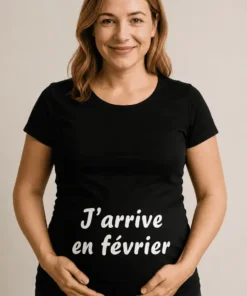 T-shirt de grossesse Arrivée en février, cadeau drôle et original pour annoncer bébé