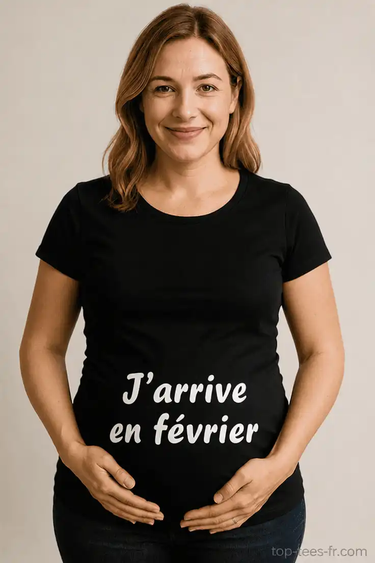 T-shirt de grossesse Arrivée en février, cadeau drôle et original pour annoncer bébé