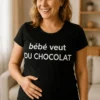 T-shirt de grossesse Bébé veut du chocolat, idée cadeau baby shower pour future maman