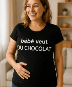 T-shirt de grossesse Bébé veut du chocolat, idée cadeau baby shower pour future maman