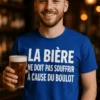T-shirt humoristique Bière et boulot, idée cadeau anniversaire pour amateur d'apéro