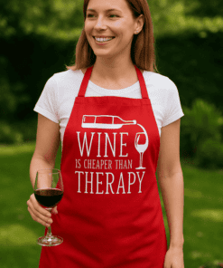 Tablier humoristique wine is cheaper than therapy