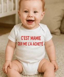 Body bébé Acheté par mamie avec le slogan C'EST MAMIE QUI ME L'A ACHETÉ