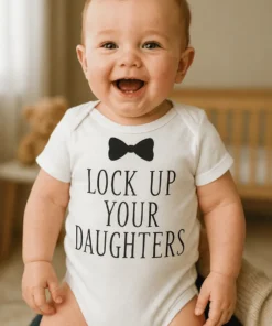 Body bébé Attention à vos filles avec slogan LOCK UP YOUR DAUGHTERS imprimé