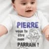 Body bébé Demande parrain avec prénom personnalisé pour annoncer un futur parrain
