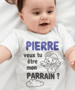Body bébé Demande parrain avec prénom personnalisé pour annoncer un futur parrain