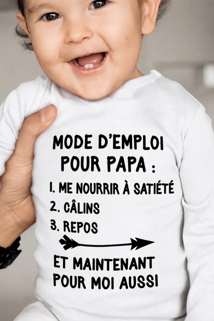 Body bébé instructions pour papa avec slogan humoristique pour cadeau jeune papa