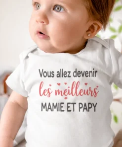 Body bébé Meilleurs mamie et papy avec le message Vous allez devenir les meilleurs MAMIE ET PAPY
