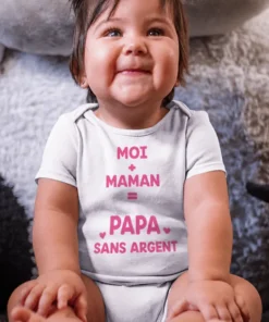 Body bébé Papa sans argent avec le slogan humoristique MOI + MAMAN = PAPA SANS ARGENT
