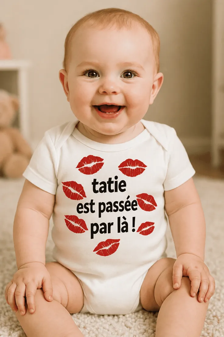 Body bébé Tatie est passée avec le slogan tatie est passée par là !