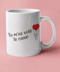 Mug humoristique Cœur volé romantique avec le texte Tu m'as volé le cœur