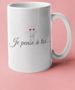 Mug humoristique Je pense à toi avec slogan imprimé Je pense à toi....
