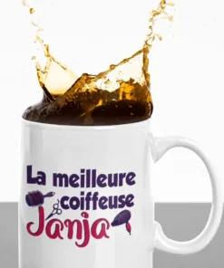 Mug humoristique meilleure coiffeuse avec prénom personnalisé Janja, idée cadeau drôle pour coiffeuse