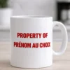 Mug humoristique Propriété avec prénom personnalisé, cadeau drôle avec prénom au choix