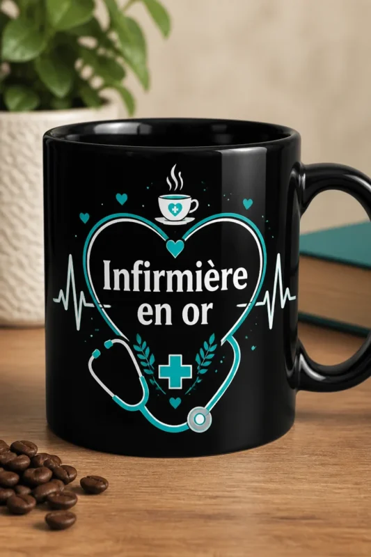 Mug infirmière en or avec cœur EKG et vapeur de café